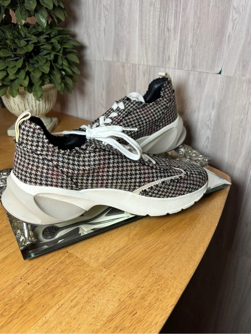 Tory Burch Good Luck Trainer Houndstooth Tweed Sneakers Women’s